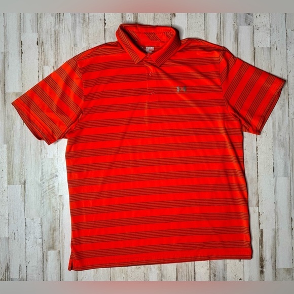 Under Armour Other - Under Armour Polo Shirt Mens 2XL Orange Performance Loose Heatgear Stripe